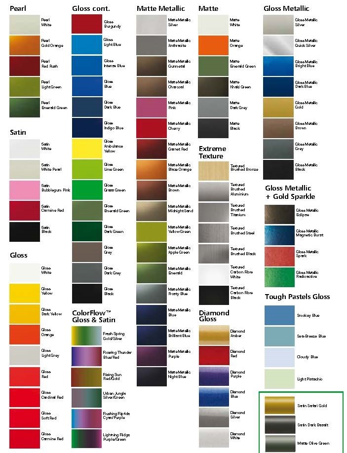 Avery Supreme Colour Chart